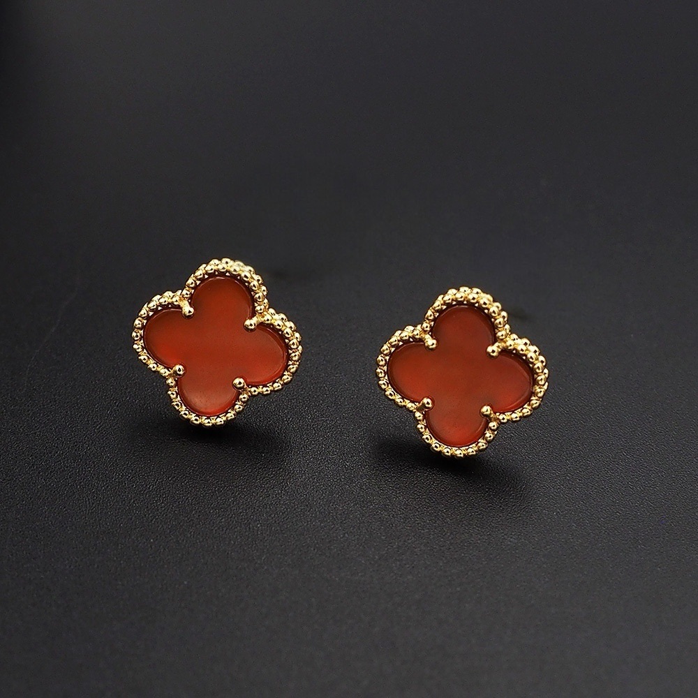 New Gold Plated Van Motif Alhambra Clover Earrings